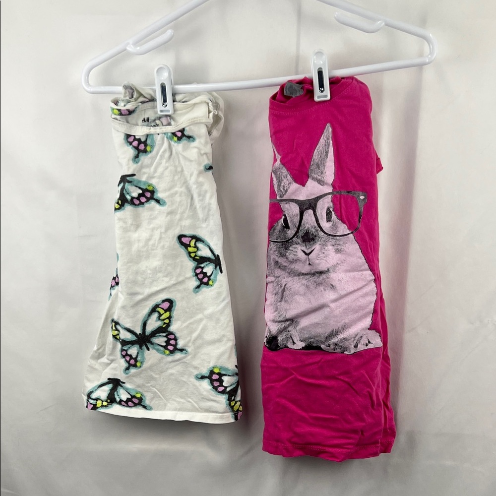 Girl’s Tshirt - 2 Pack - Size 8 and 10 - Pink Bunny - Butterfly